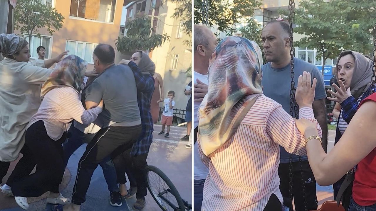 Çocuk parkında kadınlar tartıştı, eşleri tekme-tokat kavga etti!