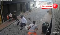 Kaçan şüpheliyi esnaf ve temizlik görevlisinin durdurmaya çalıştığı anlar kamerada