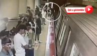 Görme engelli gencin valiziyle metro raylarına düştüğü anlar kamerada