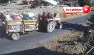 Traktörün devrildiği kaza kamerada; 3 yaralı