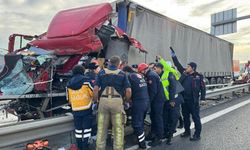 Büyükçekmece'de lastiği patlayan TIR kaza yaptı; Sıkışan sürücüyü itfaiye kurtardı