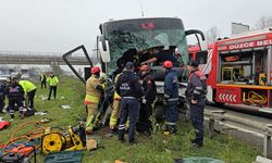 Düzce'de yolcu otobüsü, bariyerlere çarptı; 17 yaralı