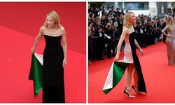 Cate Blanchett'tan kırmızı halıda tasarım elbiseyle Filistin mesajı