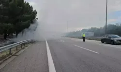 Edirne'de ot yangını çıktı, TEM bir süre trafiğe kapatıldı