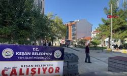 Keşan'da düzenleme yapılan caddede kablolar çalındı, parke taşları tahrip edildi