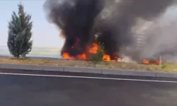 Ehliyetsiz sürücünün çarptığı cam yüklü TIR alev alev yandı