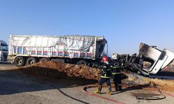 Gaziantep'te arpa yüklü TIR yandı; şoför yaralı