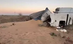 Cizre’de buğday yüklü TIR devrildi: 2 yaralı