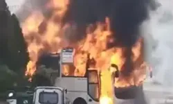 Seyir halindeki yolcu otobüsü alev alev yandı