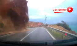 Mersin'de bir cip kaya parçalarının altında kaldı! Dehşet anları kamerada