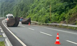 Yoğun yağışlar sonrası kopan dev kayalar Karadeniz Sahil Yolu’nu kapattı