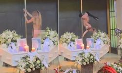 Cenazede yarı çıplak direk dansı yaptı!