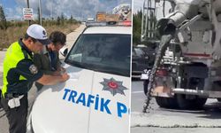 Yola beton döken mikser trafikten men edildi