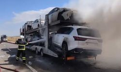 Ağrı’da otomobil yüklü TIR’da yangın çıktı