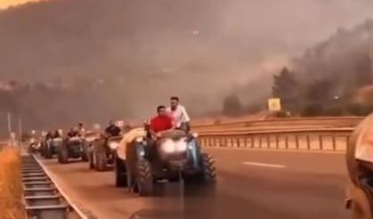 Çiftçiler, traktörleriyle Bilecik'de çıkan orman yangınına destek olmaya gitti