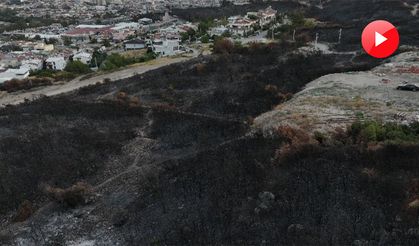 İzmir’de yerleşim yerlerinin çevresinde yanan alanlar dronla görüntülendi