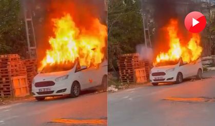 Ataşehir'de hafif ticari araç alev alev yandı