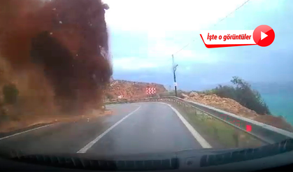 Mersin'de bir cip kaya parçalarının altında kaldı! Dehşet anları kamerada