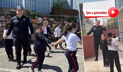 Zonguldak’ta okulda görevli polis, çocuklarla ip atladı