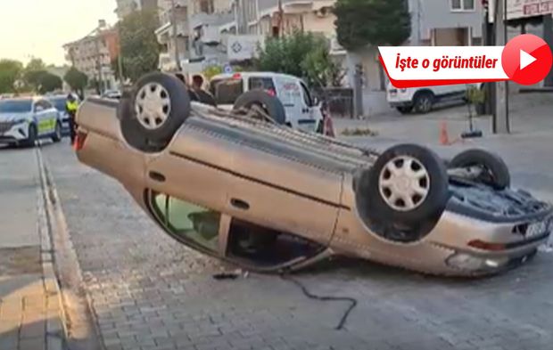 Kamyonetle çarpışan otomobilin takla attığı anlar kamerada!