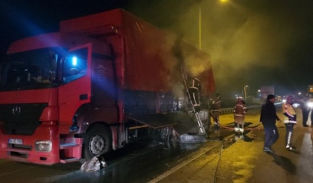 Bursa'da domates yüklü kamyonda çıkan yangın söndürüldü