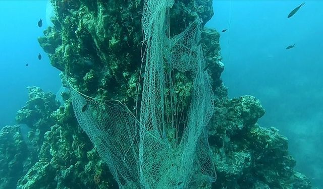 Karaburun'da denizden 1,5 ton hayalet ağ çıkarıldı