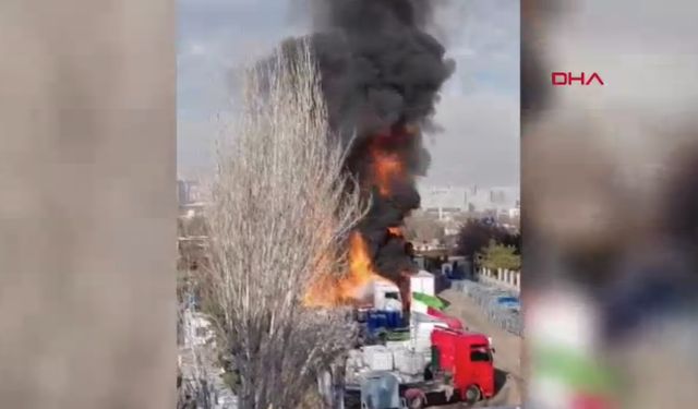 Ankara'da bulunan TIR otoparkında yangın çıktı