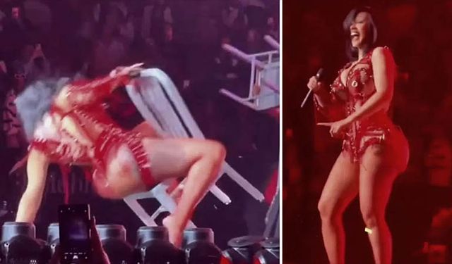 Cardi B, sahnede sandalyeden düştü