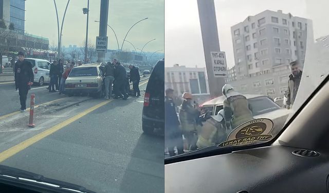 Ankara'da direğe çarpan otomobilin sürücüsü yaralandı