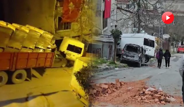 Avcılar’da yokuş aşağı kayan tuğla yüklü kamyon 2 araca çarptı