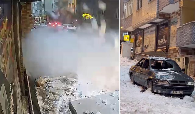 Çatıdan düşen kar yığını otomobili hurdaya çevirdi!