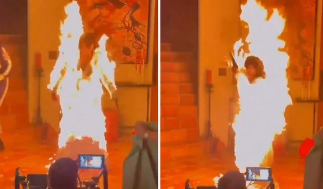 Ünlü şarkıcı, klip çekiminde alevler içinde kaldı!