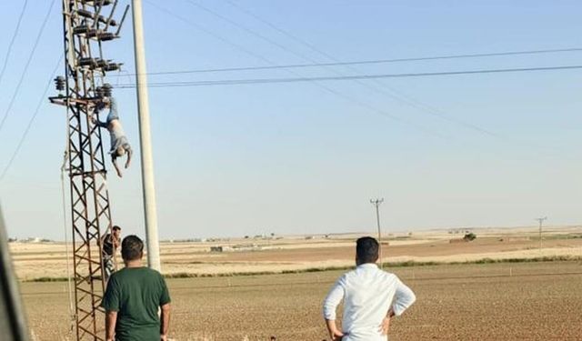 Elektrik akımına kapılan işçi direkte asılı kaldı