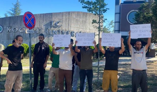 Kocaeli Üniversitesi Umuttepe şantiyesinde çalışan 11 inşaat işçisi, ücretleri için eylemde