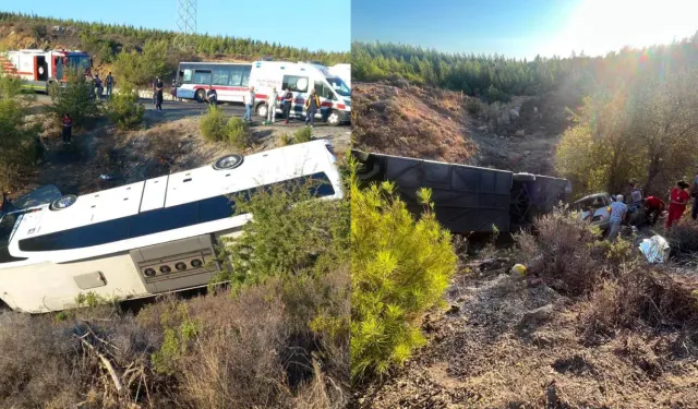 İzmir’de otomobil ile çarpışan otobüs şarampole devrildi: 2 ölü, 1 yaralı