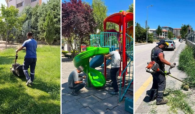 Kahramankazan’da park ve yeşil alanlarda bakım çalışması