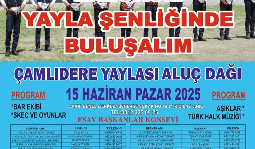 Erzurumlular Aluç Dağı’nda düzenlenecek Yayla Şenliğinde buluşuyor