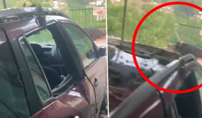 Kurbanlık boğa çıktığı garaj çatısı çökünce otomobilin üzerine düştü