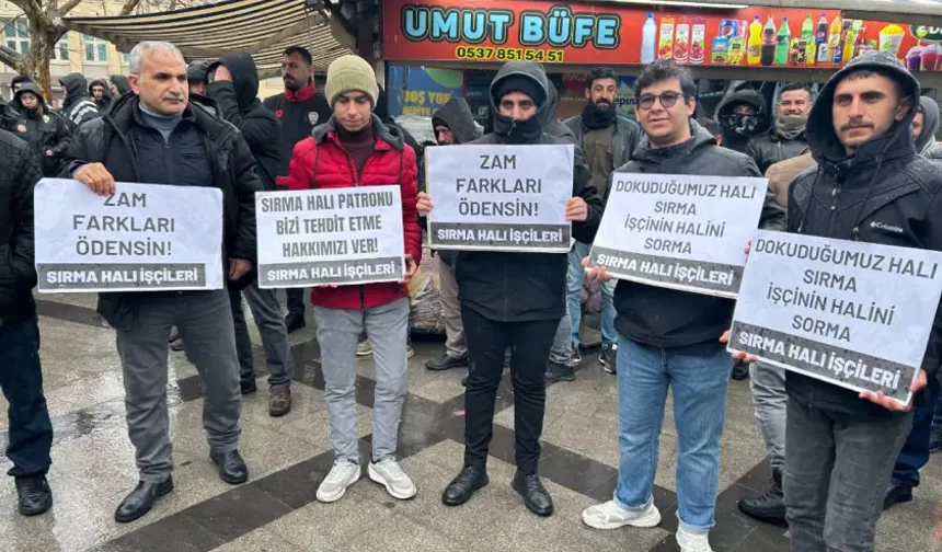 Sırma halı işçileri maaş ve zam farkları için iş bıraktı