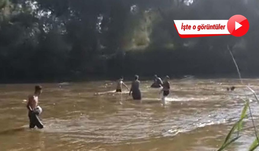 Aydın'da serinlemek için nehire giren iki kişinin akıntıya kapıldığı anlar kamerada!