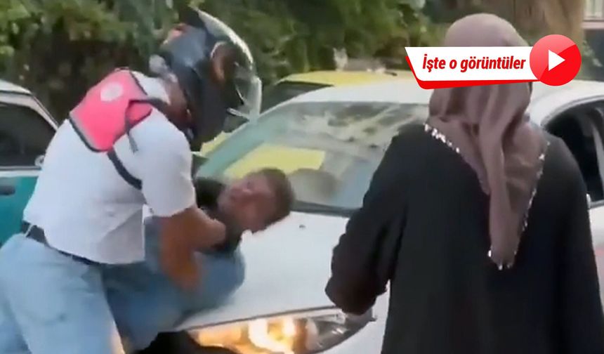 Yol verme tartışmasında motokurye vahşeti: Kaputa yatırıp defalarca yumrukladı!