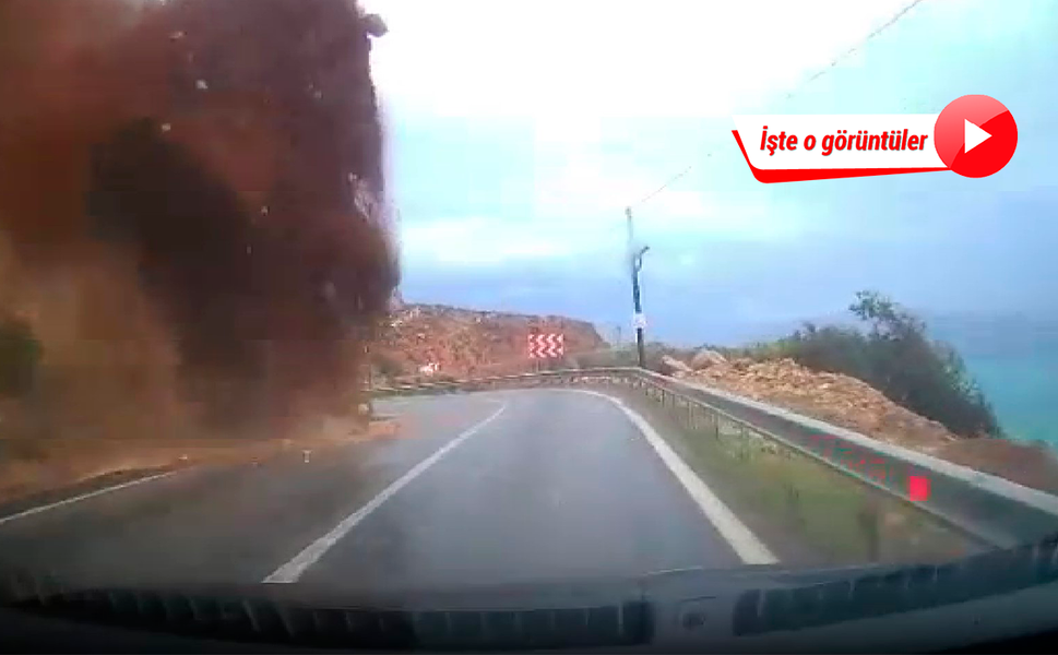 Mersin'de bir cip kaya parçalarının altında kaldı! Dehşet anları kamerada