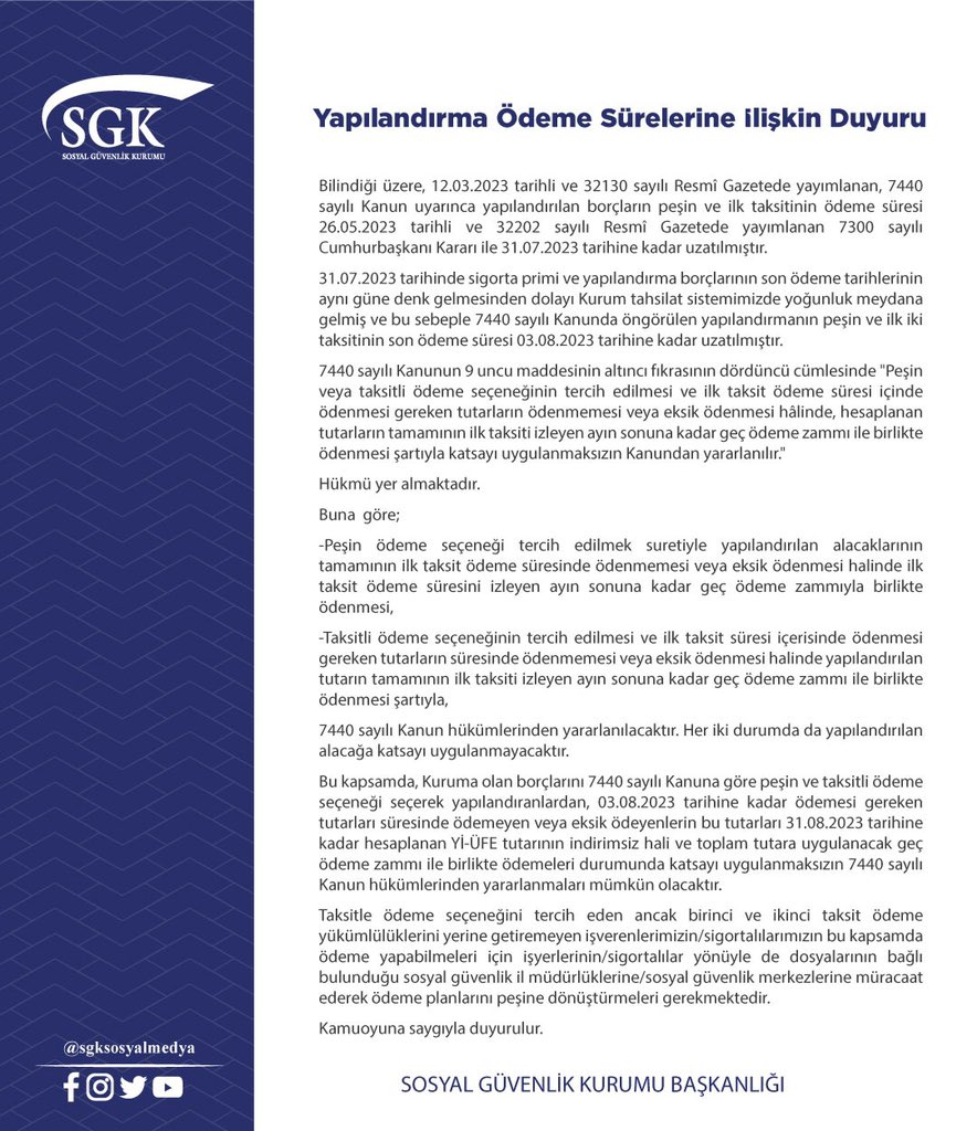 sgk yapılandırma borç süresi