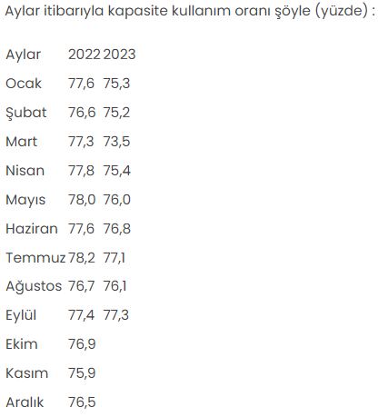 kapasite kullanım oranı