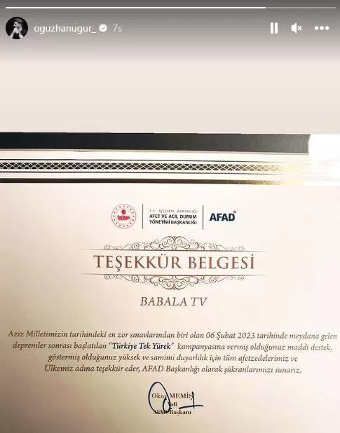 afad babala tv tesekkur belgesi