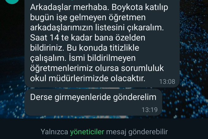 Harran İlçe Milli Eğitim Müdürlüğünün Okul Müdürlüklerine Whatsapp Grubundan Gönderdiği Mesaj