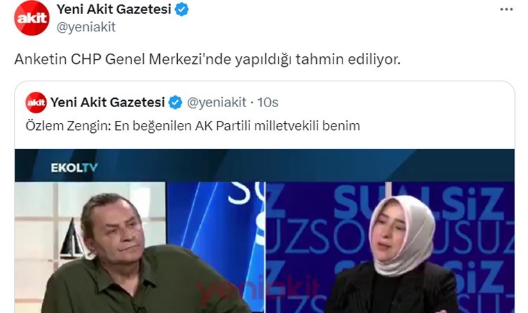 Yeni Akit Gazetesi, ‘Dilbura Tutuksuz Yargınlasın’ Diyen Özlem Zengin'i Hedef Aldı