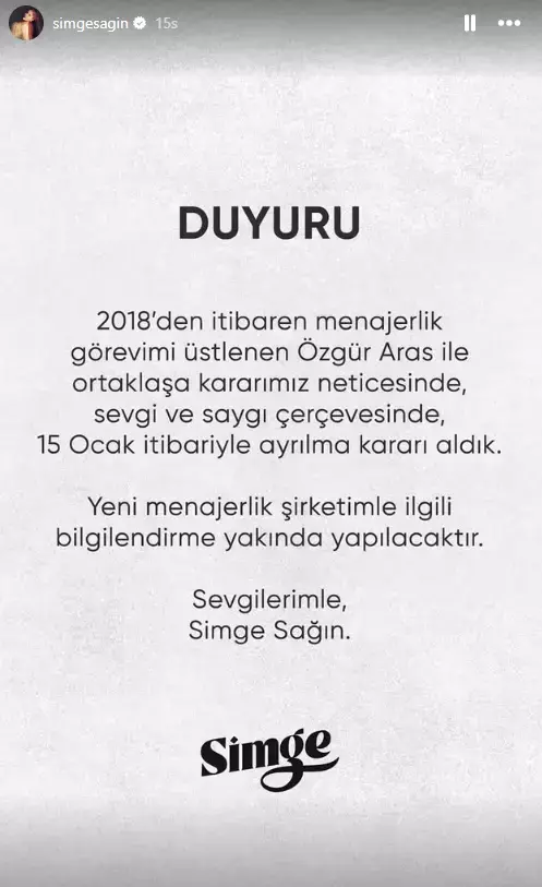 Simge Sağın Ayrılık