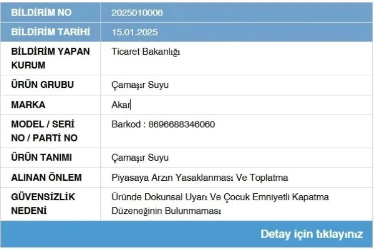 Ünlü Çamaşır Suyu Marketlerden Toplatılıyor