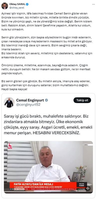 Oktay Saraldan Cemal Enginyurta Tepki